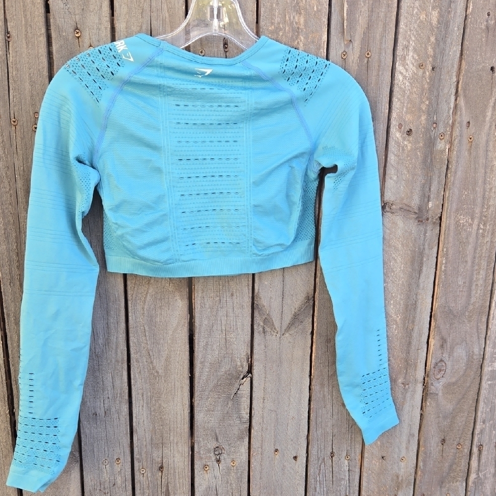 NWT Gymshark Flawless Knit Long Sleeve Seamless Crop Top Dusky Teal Small - Picture 3 of 5